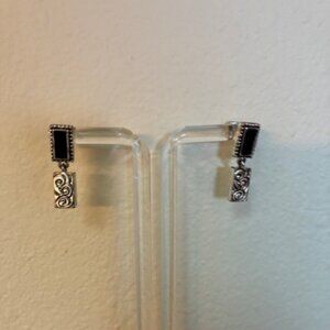 Earrings - dangling silver tone and black.